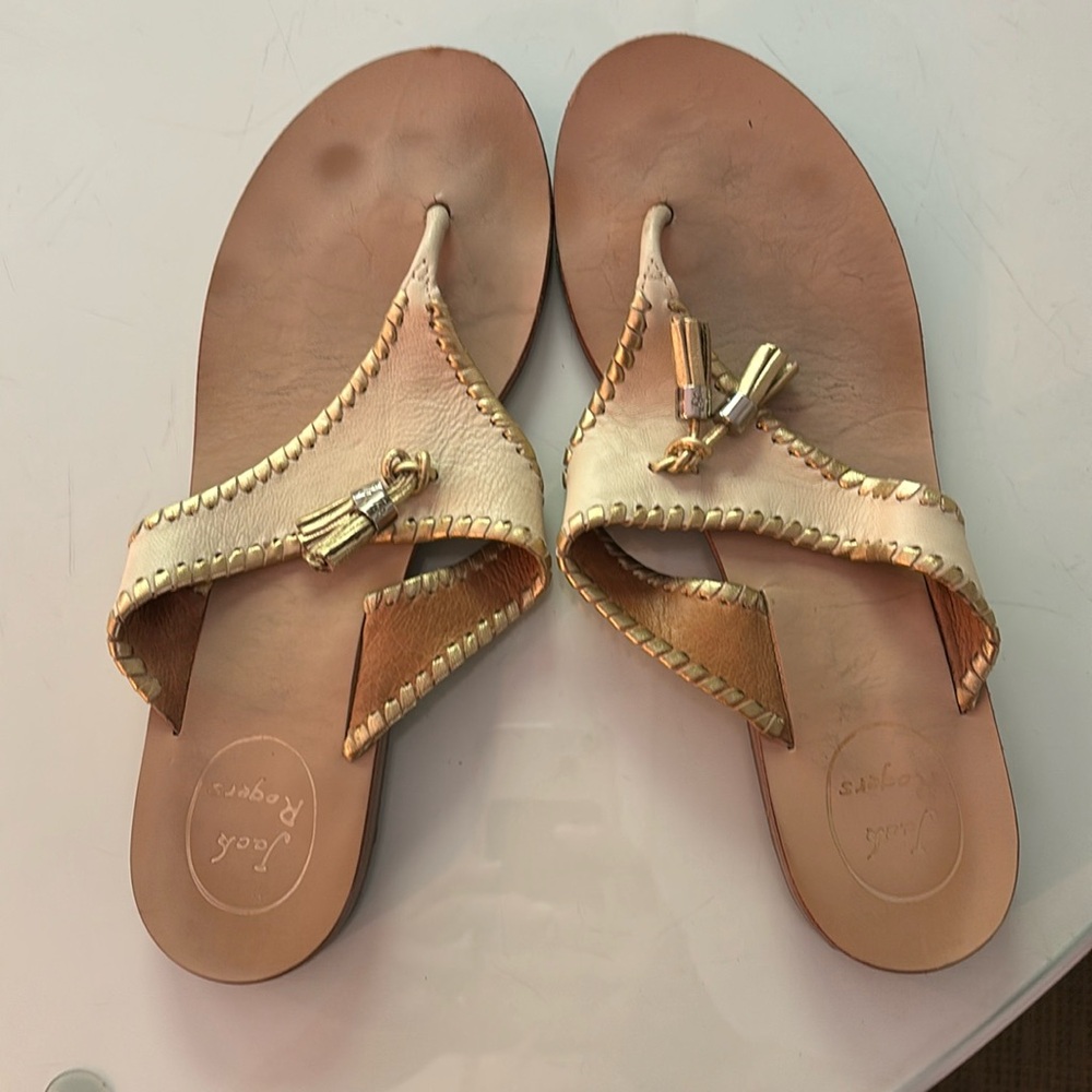 Gently worn Jack Rogers cream tassel sandals 10M